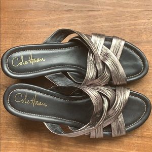 Cole Haan Pewter Leather strap wedge sandal size 9